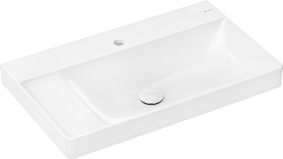 hansgrohe Xelu Q Plan vasque 800/480 avec plage de pose à gauche, sans trop plein, percé pour robinet, SmartClean, Blanc