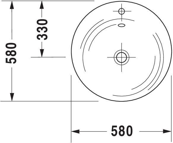 Lavabo STARCK 1, pour meuble sous lavabo 9520, diamètre 58, avec trop-plein et plage de robinetterie, cache trop-plein chromé inclus, Blanc Réf. 0406580000