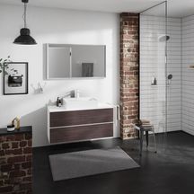 hansgrohe Xevolos E Meuble bas 1180/550 pour lavabo à poser Xevolos E avec 2 tiroirs caisson Blanc mat, Façade: Chêne foncé