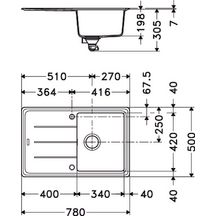 Evier à encastrer BASIS BFG611-78 780x500 1 cuve 1 égouttoir reversible vidage manuel platinium fragranit Réf. 032265