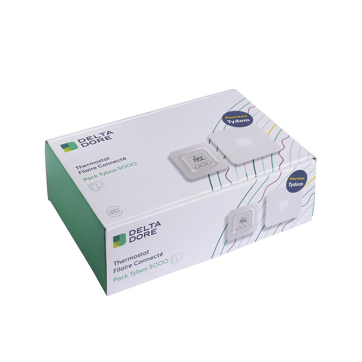 Pack Tybox 5000 connecté filaire pour chaudière, pompe à chaleur ou poêle comprenant 1 thermostat d'ambiance Tybox 5000 et 1 box maison connectée Tydom Home Réf. 6050660