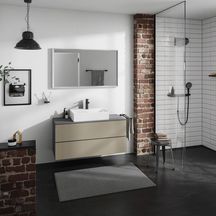 hansgrohe Xevolos E Meuble bas 1180/550 pour lavabo à poser Xevolos E avec 2 tiroirs caisson Gris mat, Façade: Bronze texturé