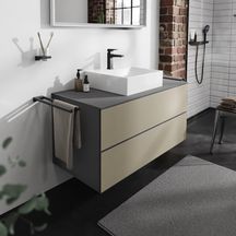 hansgrohe Xevolos E Meuble bas 1180/550 pour lavabo à poser Xevolos E avec 2 tiroirs caisson Gris mat, Façade: Bronze texturé