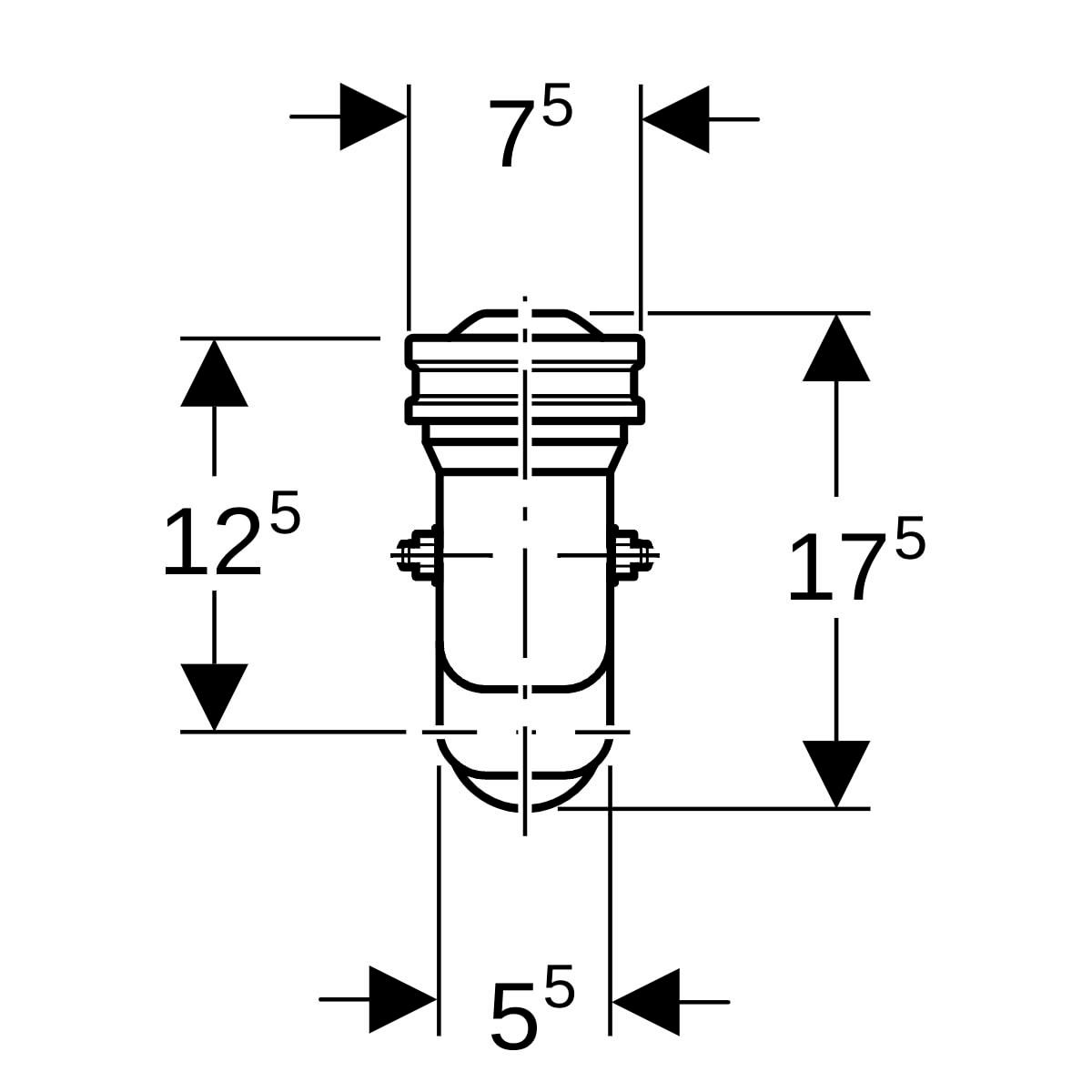 Siphon en S Geberit pour urinoir, avec accessoires de montage, d40, sortie horizontale, avec sonde: d=40mm, blanc alpin