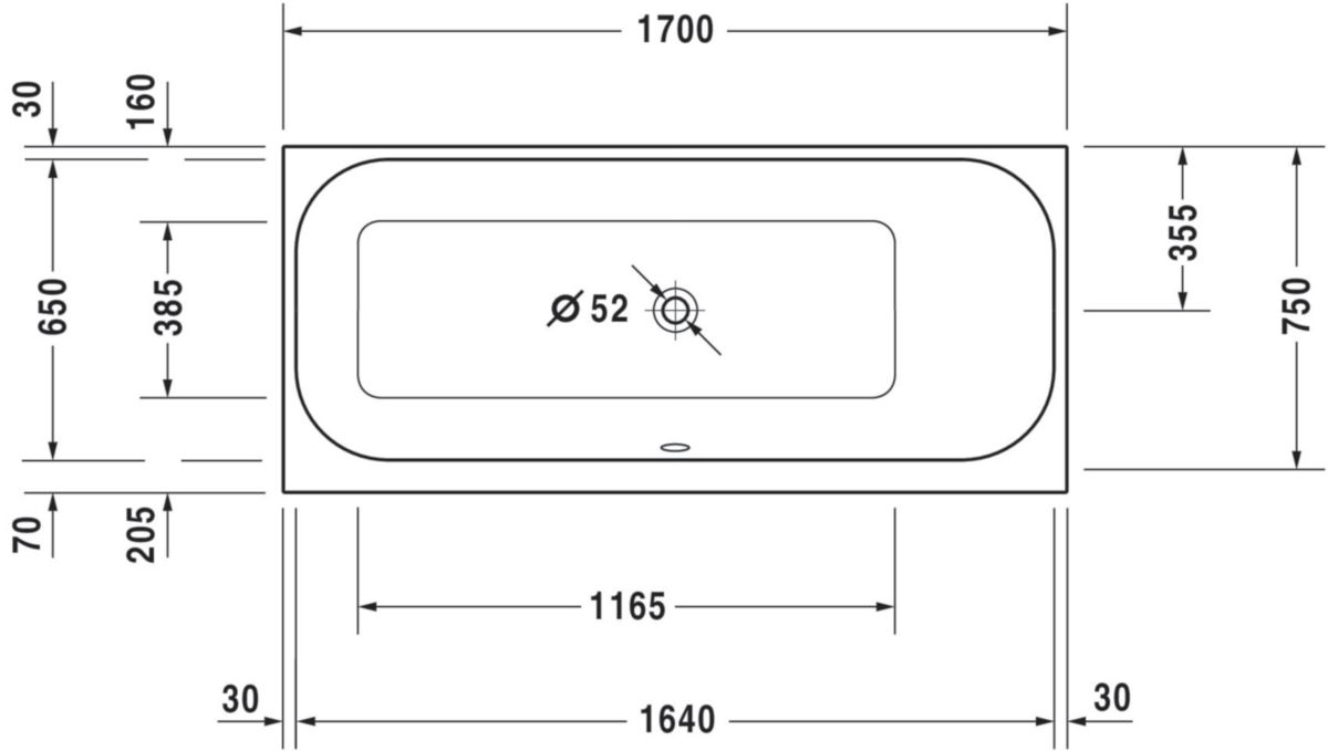 Baignoire Happy D2 1700x750mm blanc a encastrer angle droit réf. 700326000000000