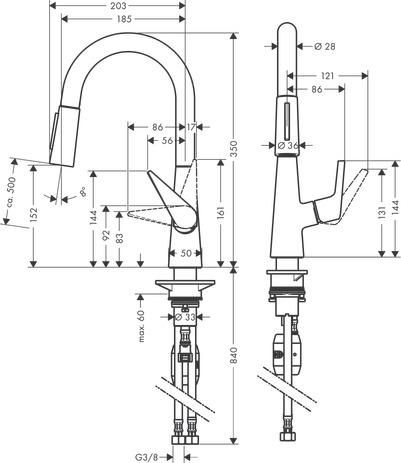 hansgrohe Talis M51 Mitigeur de cuisine 160, avec douchette extractible 2 jets, Aspect acier inox