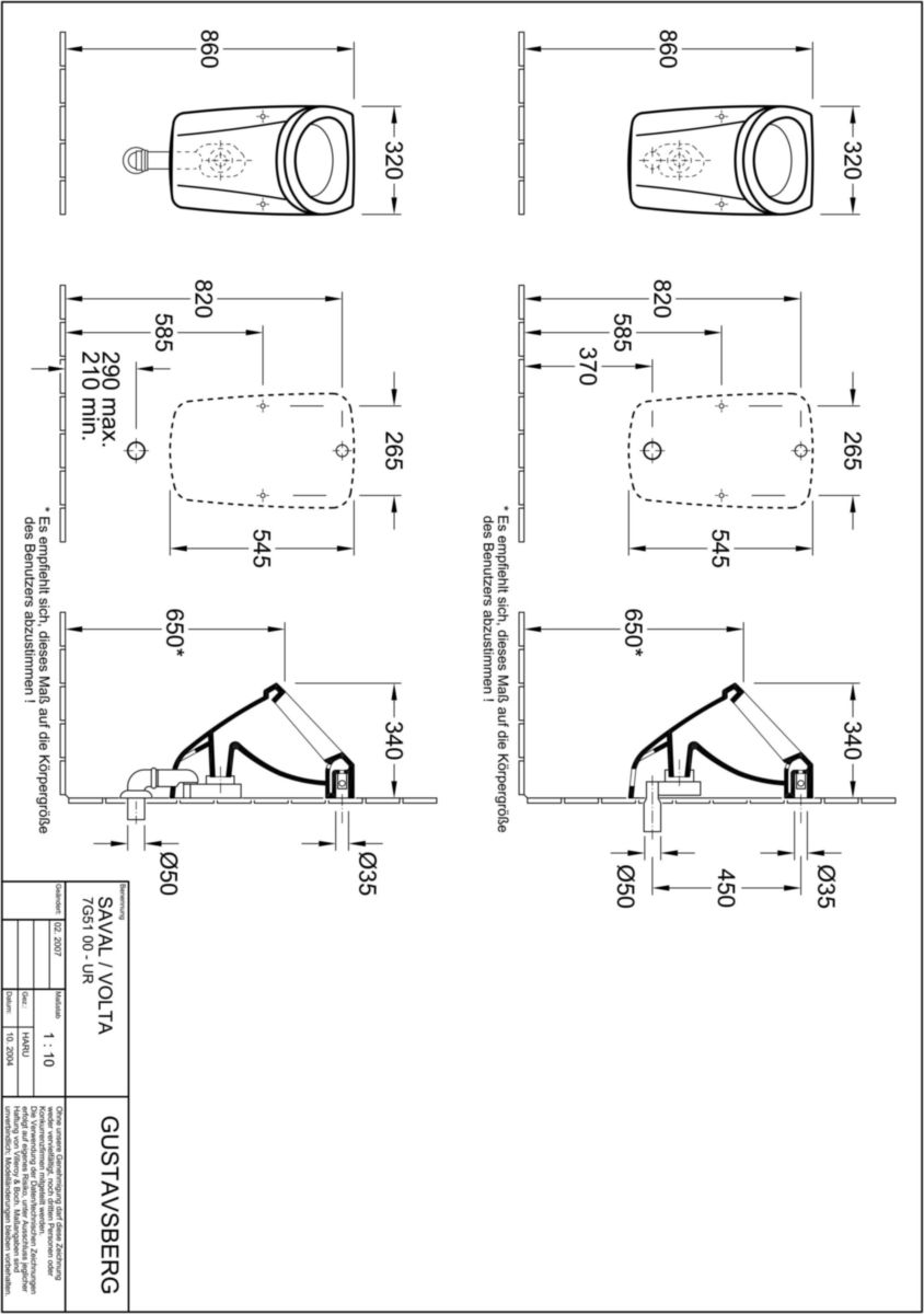 Urinoir VOLTA blanc 330 x 545 x 325 mm alimentation encastrée fixation par boulons M 8 x 110 mm Réf. 7G510001