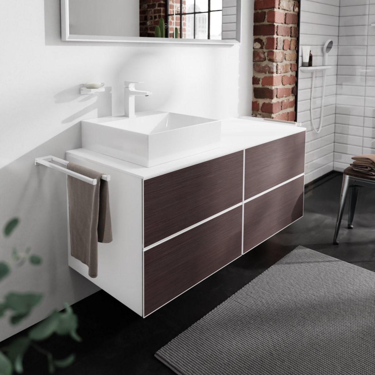 hansgrohe Xevolos E Plan stratifié 1370/550 percé à gauche pour lavabo Xevolos E 500/480, Blanc mat