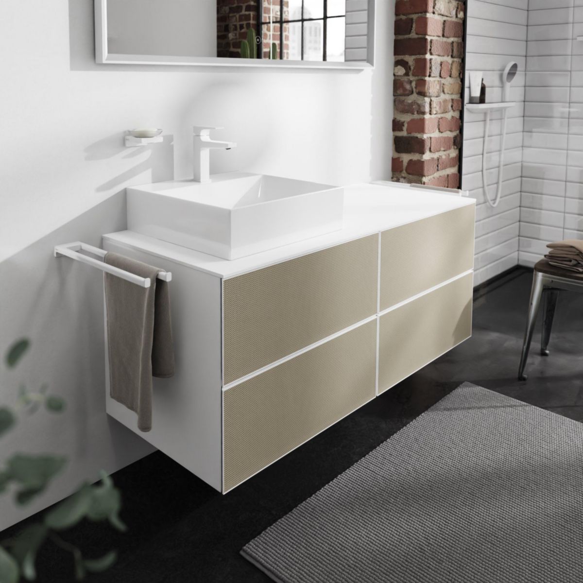 hansgrohe Xevolos E Plan stratifié 1370/550 percé à gauche pour lavabo Xevolos E 500/480, Blanc mat