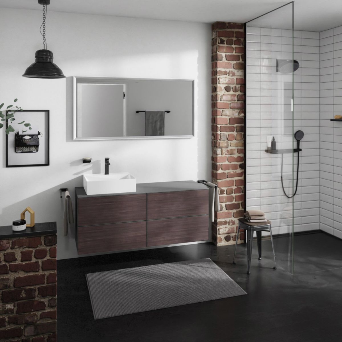 hansgrohe Xevolos E Plan stratifié 1370/550 percé à gauche pour lavabo Xevolos E 500/480, Gris mat