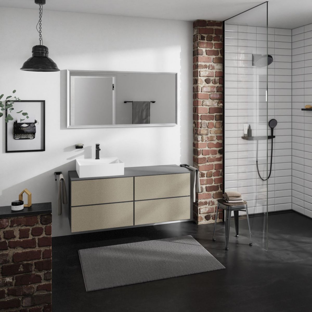 hansgrohe Xevolos E Plan stratifié 1370/550 percé à gauche pour lavabo Xevolos E 500/480, Gris mat