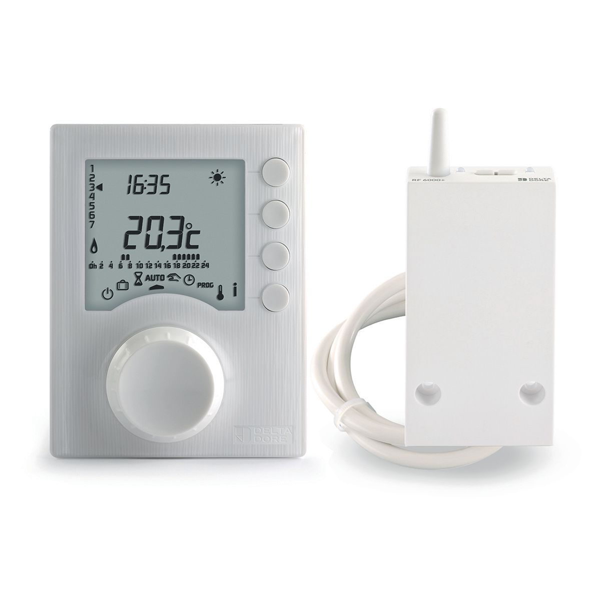 Thermostat d'ambiance Tybox 1137 programmable radio pour chaudière et PAC - mode confort / économique - connectable - fonctionne sur piles Réf. 6053064