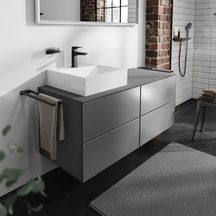 hansgrohe Xevolos E Plan stratifié 1370/550 percé à gauche pour lavabo Xevolos E 500/480, Gris mat