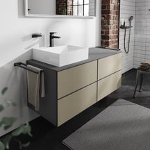 hansgrohe Xevolos E Plan stratifié 1370/550 percé à gauche pour lavabo Xevolos E 500/480, Gris mat