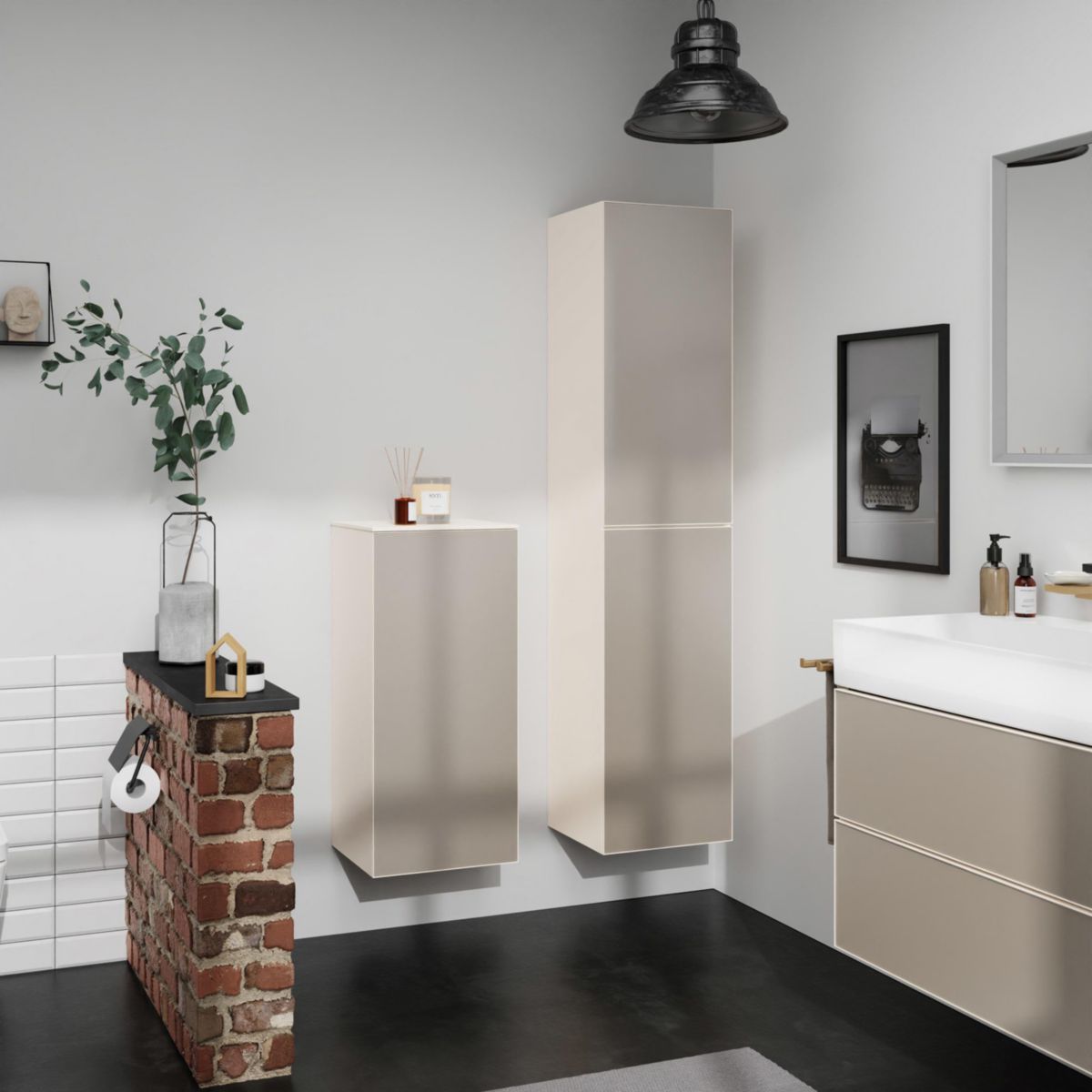 hansgrohe Xevolos E Demi-colonne 400/360 Beige mat, charnière de porte gauche, Façade: Beige métallisé