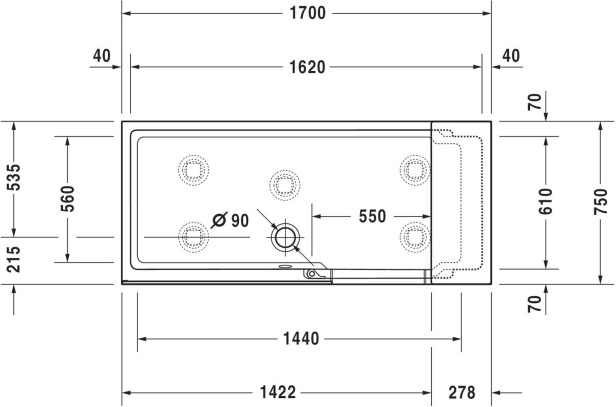 Baignoire Shower + Bath 1700x750mm blanc angle gauche verre transparent banquette Réf. 700403000000000