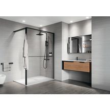 Paroi de douche fixe HWS avec porte-objets gauche verre transparent  90 cm profilés chrome réf : KUADHWSPO90S-1B