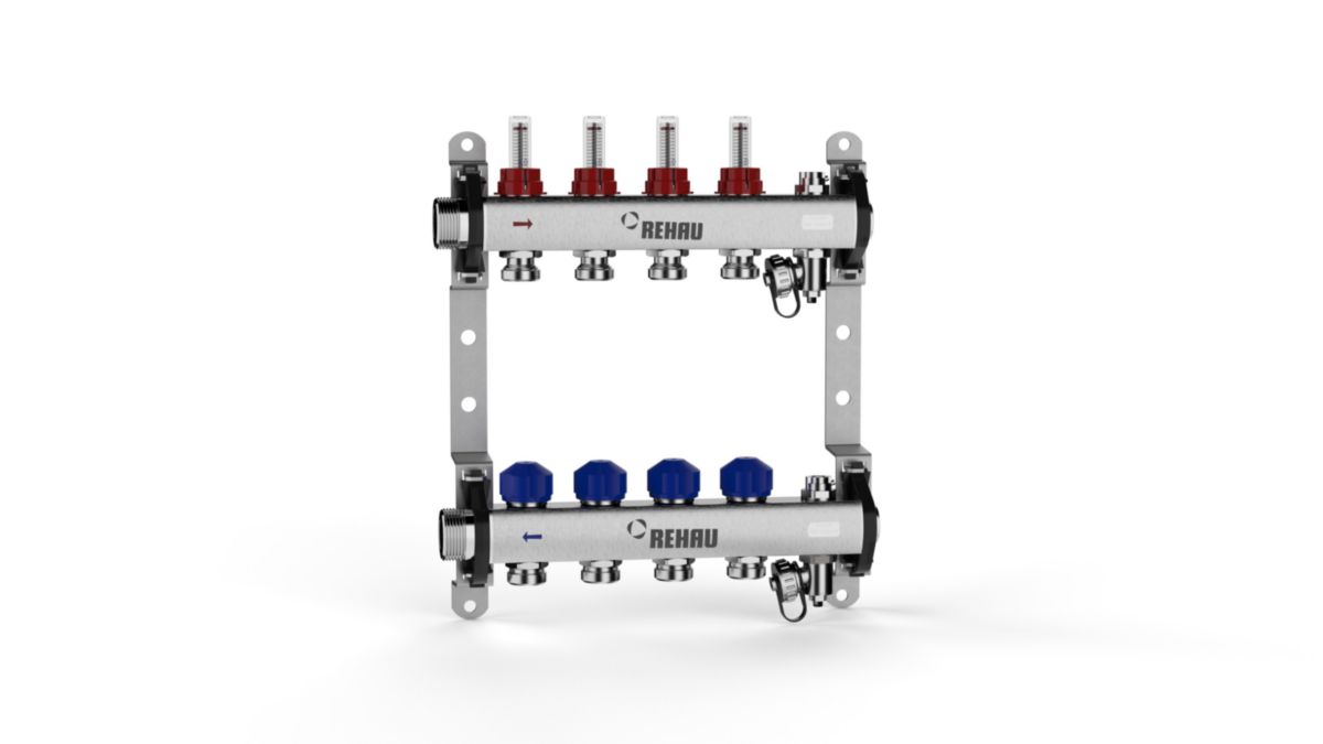 Collecteur inox 14 circuits avec débitmètre à lecture directe  pour plancher chauffant/rafraîchissant réf : 13802401200