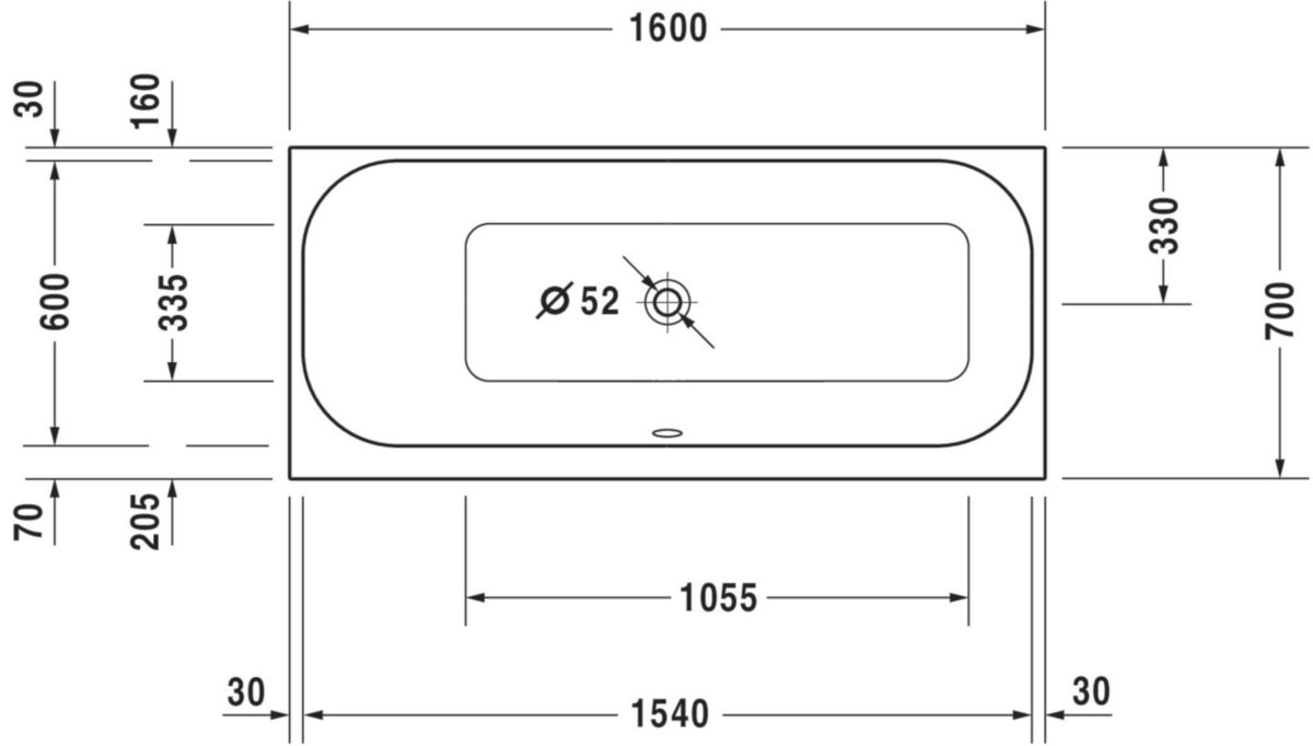 Baignoire Happy D2 1600x700mm blanc a encastrer angle gauche réf. 700308000000000