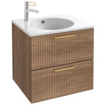 Meuble sous plan-vasque ODEON RIVE GAUCHE L60 x P51 x H57 cm, 2 tiroirs à fermeture progressive, avec passe-siphon, poignées noires, finition chêne torréfié Réf. EB3070-R9-P15