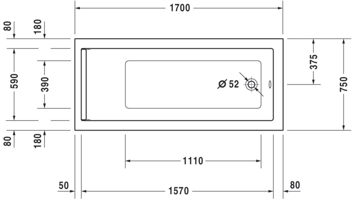 Baignoire Starck 1700x750mm blanc a encastrer réf. 700335000000000