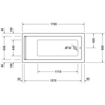 Baignoire Starck 1700x800mm blanc a encastrer avec pieds réf. 700347000000000