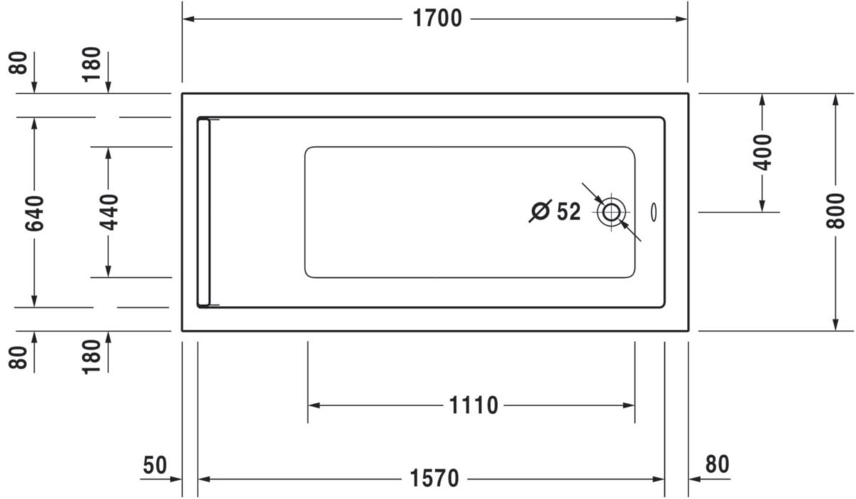 Baignoire Starck 1700x800mm blanc a encastrer avec pieds réf. 700347000000000