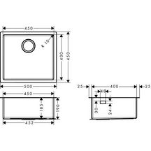 hansgrohe S71 S719-U450 Evier encastré sous plan 450, Acier inoxydable