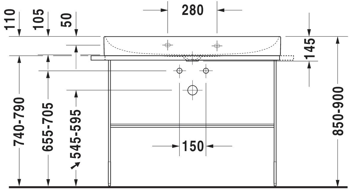 Lavabo DURASQUARE 1 trou de robinetterie sans trop plein bonde avec enjoliveur céramique incluse Réf. 2353100041