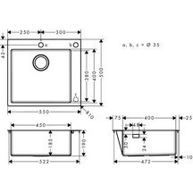 hansgrohe S71 S712-F450 Evier encastré 450, Acier inoxydable