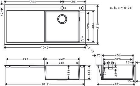 hansgrohe S71 S717-F450 Evier encastré 450 avec égouttoir, Acier inoxydable