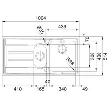 Evier à encastrer ATON ANX251 1000x500 1 cuve 1/2 1 égouttoir à gauche bords extra plat vidage auto INOX LISSE 758012