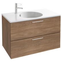 Meuble sous plan-vasque ODEON RIVE GAUCHE L90 x P51 x H57 cm, 2 tiroirs à fermeture progressive, avec passe-siphon, poignées noires, finition chêne torréfié Réf. EB3073-R9-P15