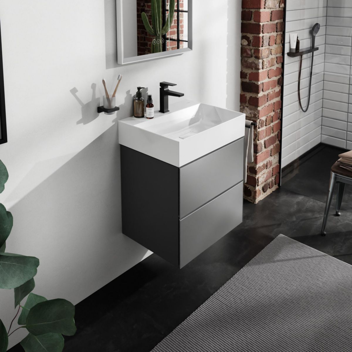 hansgrohe Xevolos E Plan vasque 600/480 sans trop plein, percé pour robinet, SmartClean, Blanc