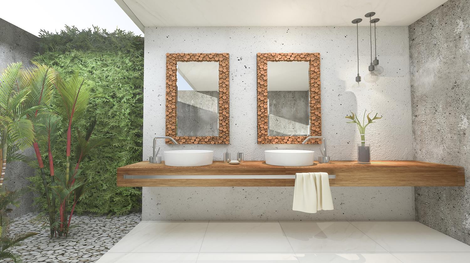 Salle de bain avec plantes