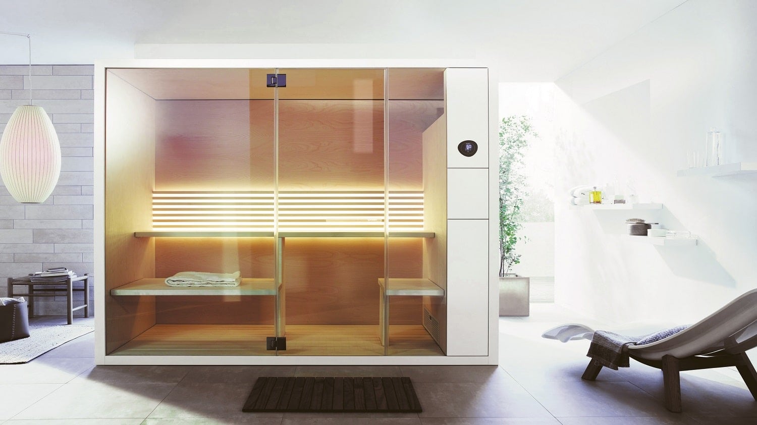 photo Cabine de sauna dans une salle de bain design