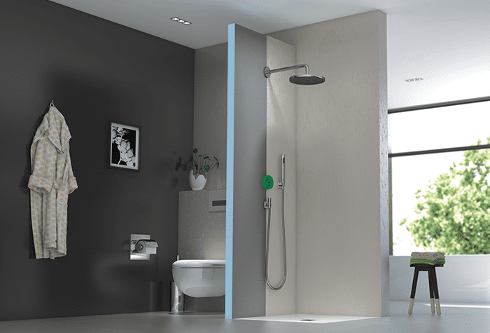 Cloison modulaire wedi avec iBox universal Hansgrohe intégré