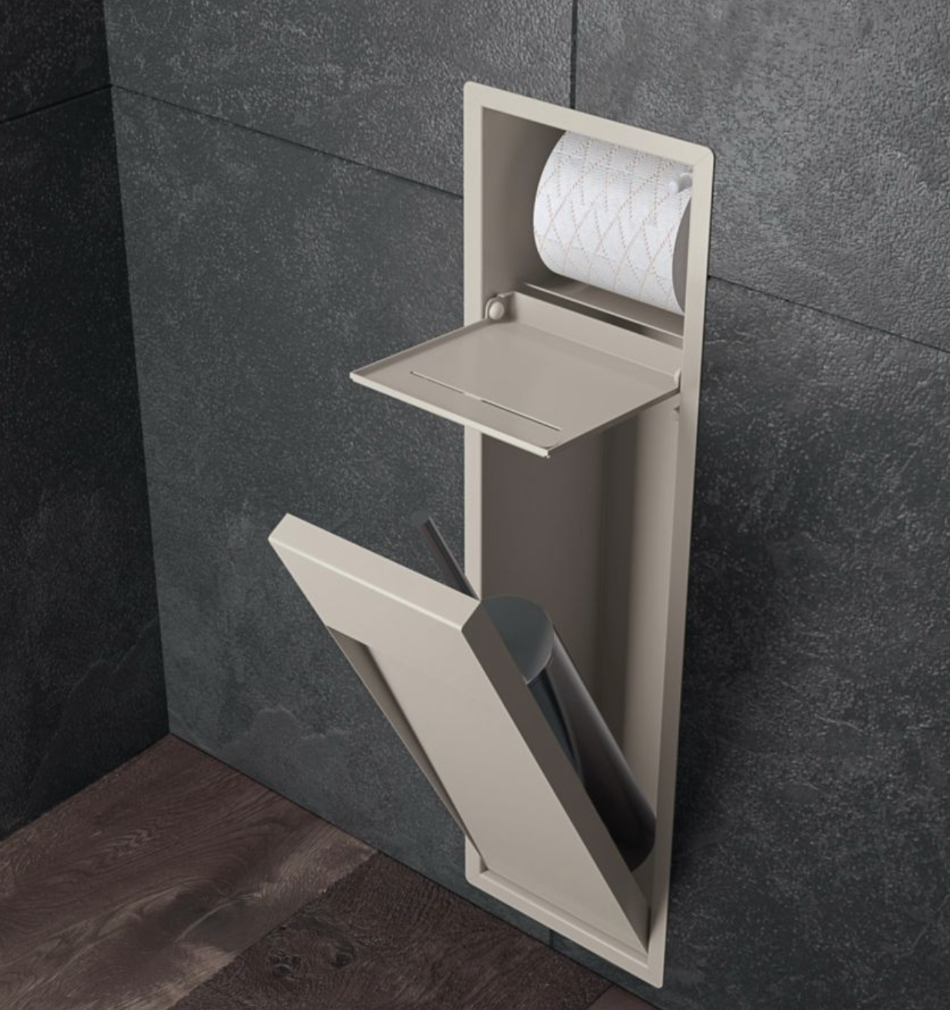 module encastré porte rouleau et balai WC pour petite salle de bain