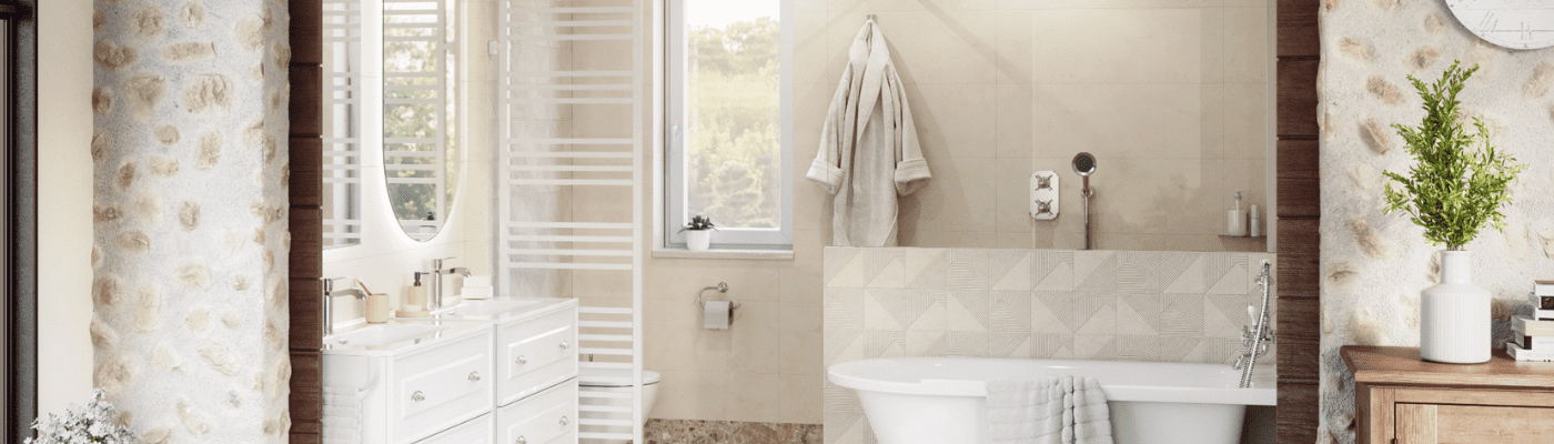 Alt : photo salle de bain beige et blanc 