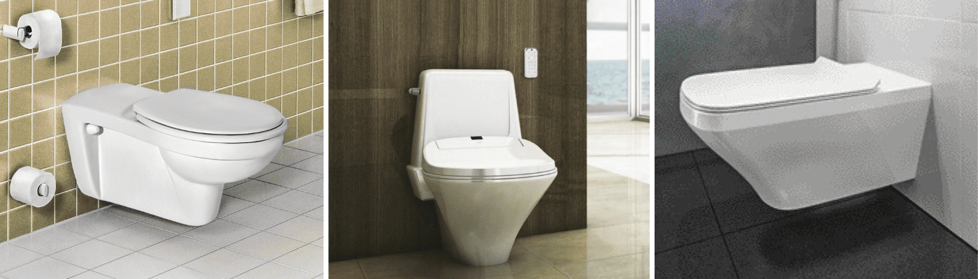 WC Matura de Porcher, Aquaclean Tuma Comfort de Geberit et Durastyle Vital de Duravit.