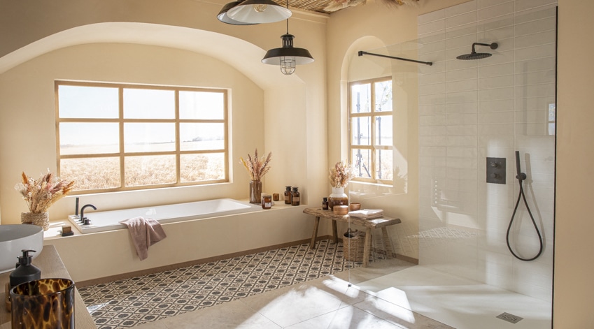 salle de bain campagne chic tons beiges et naturels